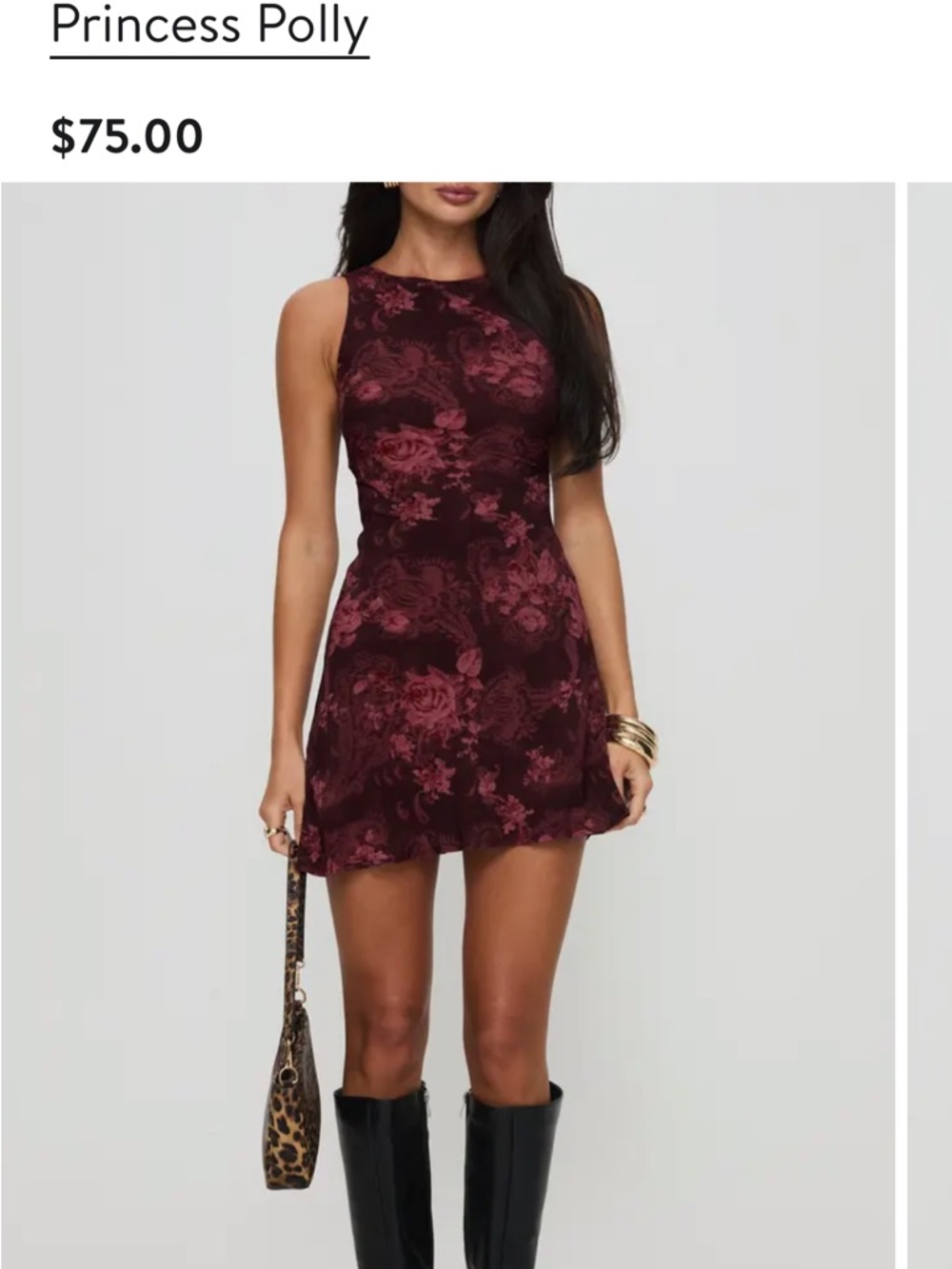 Princess Polly Wine Burgundy Floral Mini Dress